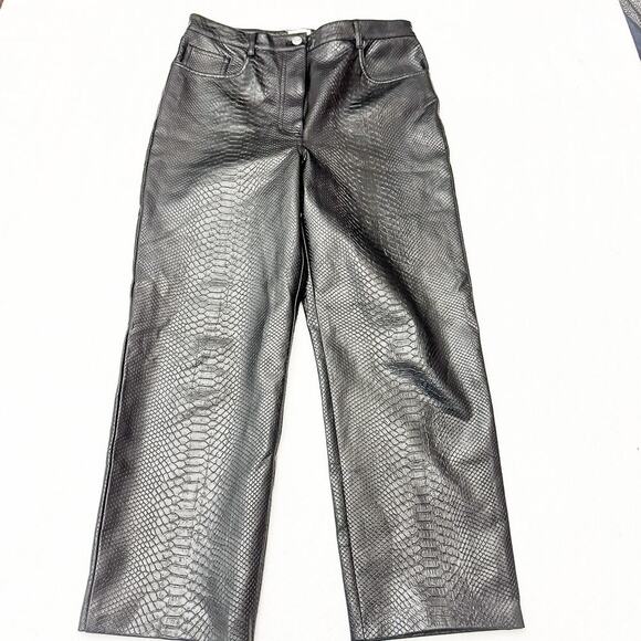 Wilfred by Aritzia Black Faux Snakeskin Patterned Wide Leg Pant Size 10 - Picture 2 of 9
